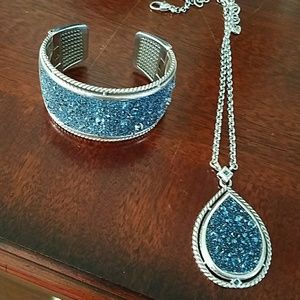 silver and blue crystal cuff and